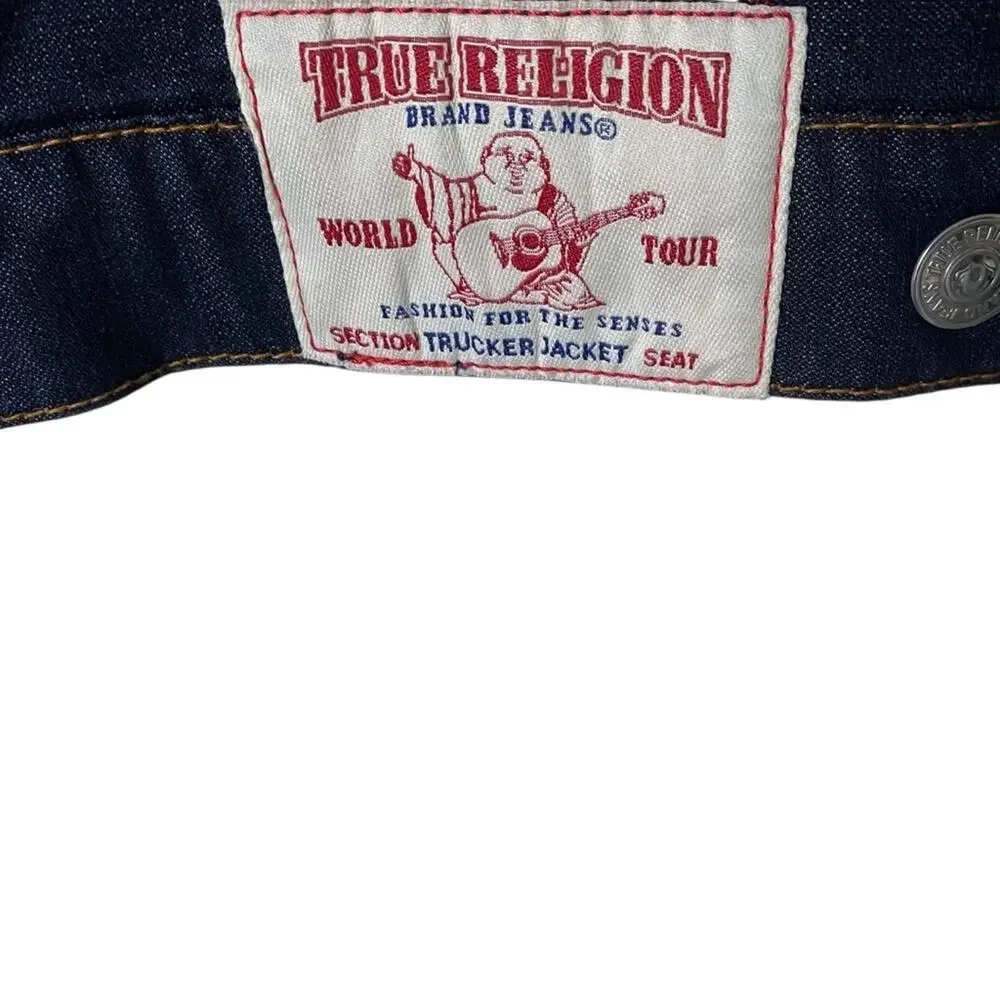 True Religion Dark Denim Blue Jean  Sherpa Trucker Jacket size large
